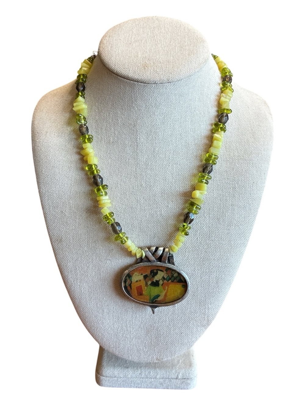 Chico’s Semi Precious Peridot Nugget Beaded Abstract Necklace